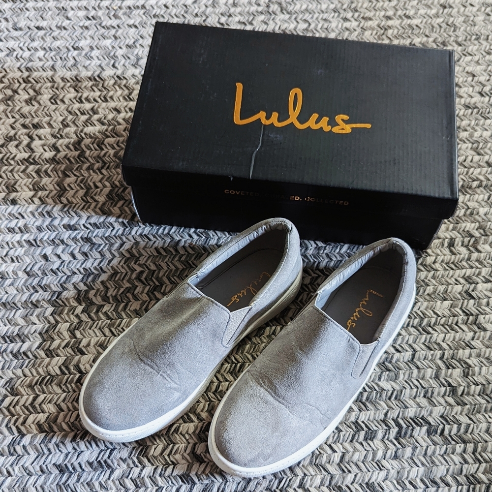Lulu's Dylann Grey Suede Slip-On Flatform Sneakers